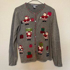 Carroll Reed Christmas Santa Gray Cardigan Sweater Women's Size Medium